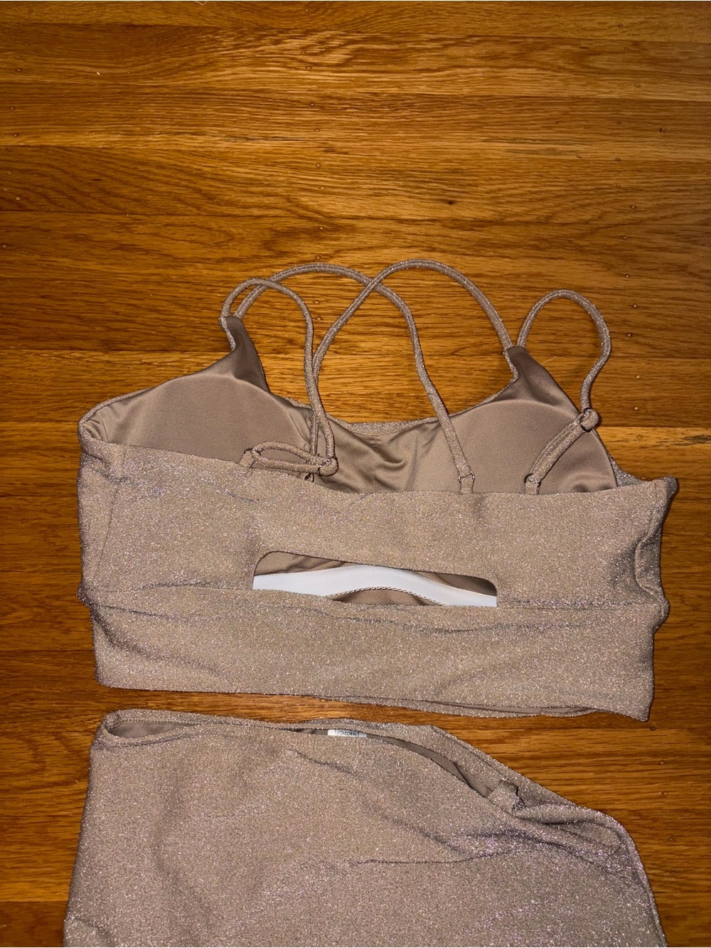 High-Waist Glitter Bikini Set - Taupe image 4